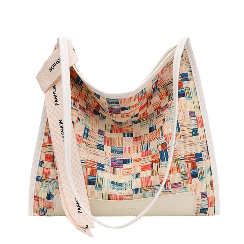 Cherry Plaid Messenger Bag Canvas Shoulder Bag for Women
