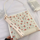 Cherry Plaid Messenger Bag Canvas Shoulder Bag for Women