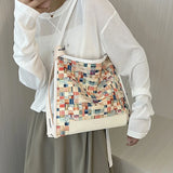 Cherry Plaid Messenger Bag Large Canvas Shoulder Bag Women's Tote Bag