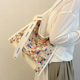 Cherry Plaid Messenger Bag Large Canvas Shoulder Bag Women's Tote Bag