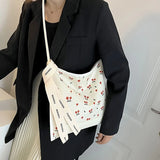 Cherry Plaid Messenger Bag Large Canvas Shoulder Bag Women's Tote Bag