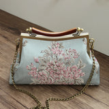Vintage Floral Embroidery Shoulder Bag with Chain Fringe