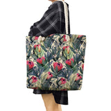 Flower Plant Print Women Handbag Tote Beach Bag Green Leaves Flamingo