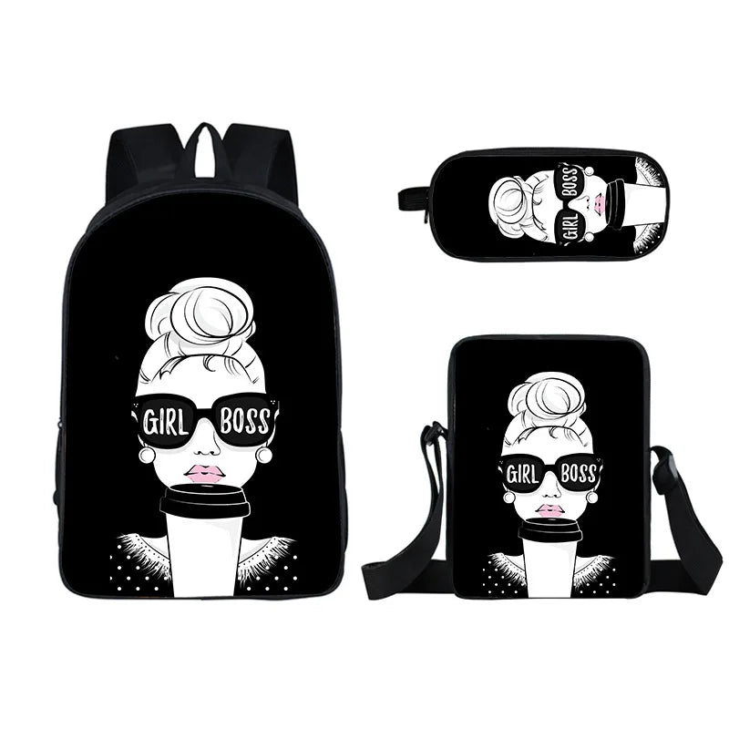 Girl Cartoon Student Schoolbag Double Pencil Bag Messenger Bag