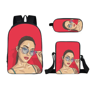 Girl Cartoon Student Schoolbag Double Pencil Bag Messenger Bag