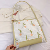 Large Capacity Tote Bag Embroidered Flower Handbag Tulip Shoulder Bag
