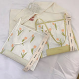 Large Capacity Tote Bag Embroidered Flower Handbag Tulip Shoulder Bag