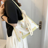 Large Capacity Tote Bag Embroidered Flower Handbag Tulip Shoulder Bag