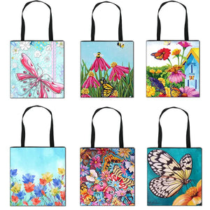 Butterfly & Flowers Print Tote Bag - Women's Casual Shoulder Travel