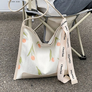 Tulip Embroidered Messenger Bag Women's Summer Tote
