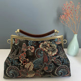 Vintage Flowers Bag Shell Lock Hand Chain Bags for Women Shoulder Crossbody Bag