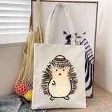 Hedgehog Flower Printed Handbags Women Shoulder Bags Casual Canvas Shopping Girl