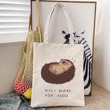 Hedgehog Flower Printed Handbags Women Shoulder Bags Casual Canvas Shopping Girl