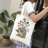 Hedgehog Flower Printed Handbags Women Shoulder Bags Casual Canvas Shopping Girl