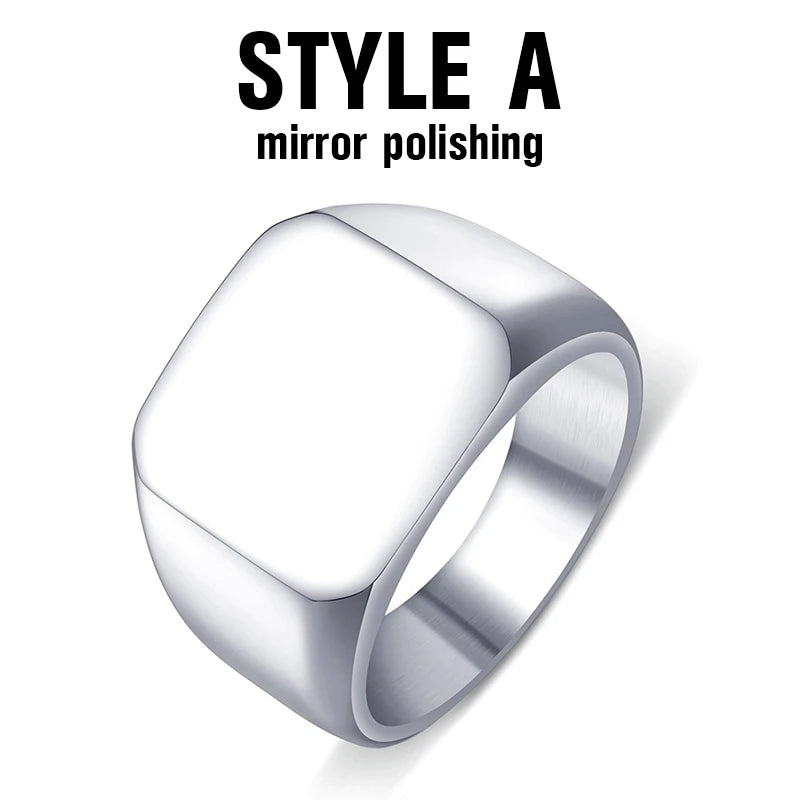 316L Stainless Steel Biker Ring for Men High Polished Solid Signet Jewelry