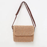 Beige Brown Ladies Shoulder Straw Bag Mini Woven Flip Sweet Pastoral Girls Bag