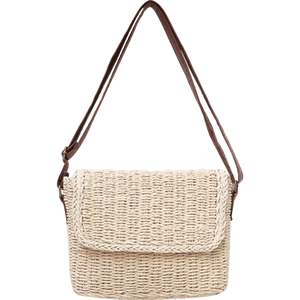Beige Brown Ladies Shoulder Straw Bag Mini Woven Flip Sweet Pastoral Girls Bag