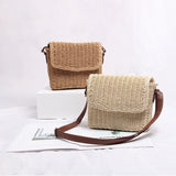 Beige Brown Ladies Shoulder Straw Bag Mini Woven Flip Sweet Pastoral Girls Bag
