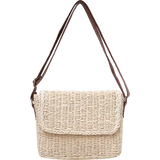Beige Brown Ladies Shoulder Straw Bag Mini Woven Flip Sweet Pastoral Girls Bag