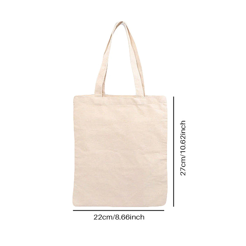 Beige Canvas Shopping Bags Eco Reusable Foldable Shoulder Bag Large Handbag