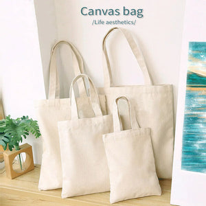 Beige Canvas Shopping Bags Eco Reusable Foldable Shoulder Bag Large Handbag