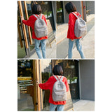 Beige School Backpack For Teenage Girls Pink Soft Fabric Backpack