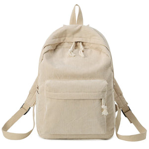 Beige School Backpack For Teenage Girls Pink Soft Fabric Backpack