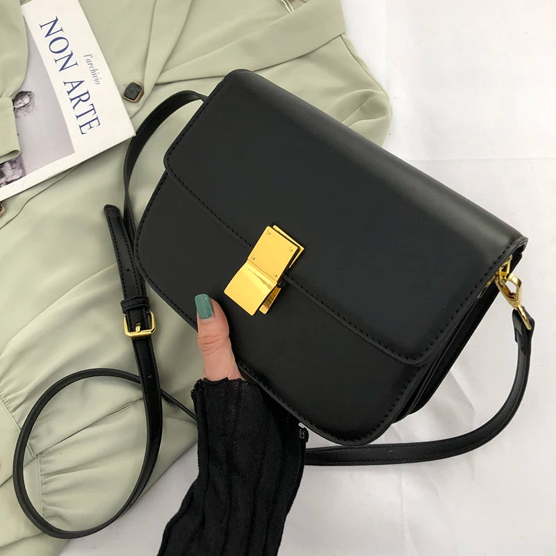 Beige Lock Shoulder Bag Lady Leather Bag Party Female Cross Body Bag