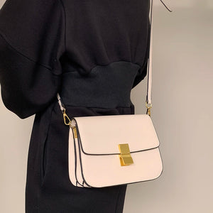 Beige Lock Shoulder Bag Lady Leather Bag Party Female Cross Body Bag