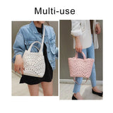 Beige Leather Handbags Tote Large Capacity Bucket Bag