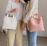 Beige Leather Handbags Tote Large Capacity Bucket Bag