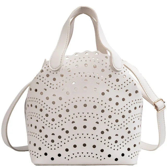 Beige Leather Handbags Tote Large Capacity Bucket Bag