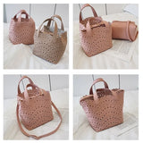 Beige Leather Handbags Tote Large Capacity Bucket Bag