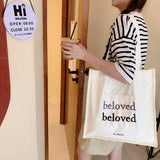 Beloved Letter Embroidered Women Canvas Tote Bag Large Shopping Bag