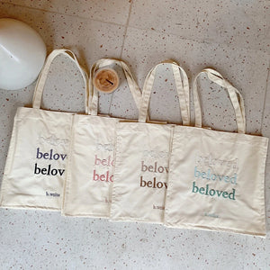 Beloved Letter Embroidered Women Canvas Tote Bag Large Shopping Bag