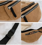 Corduroy Waist Bag for Women Retro Style Zipper Chest Bag