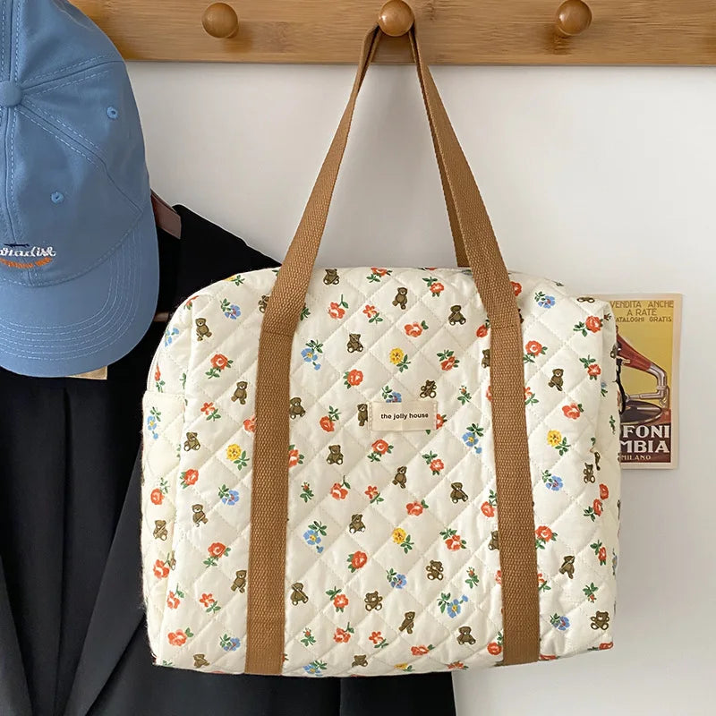 Bentoy Milkjoy Cartoon Bear Flower Quilted Cotton Shoulder Bag