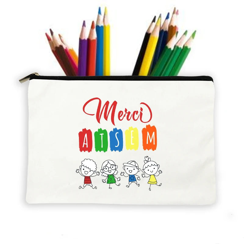 French Print Pencil Case Large Capacity School Supplies