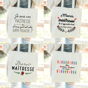 French Print Women Canvas Shopping Bag Eco Harajuku Personalized