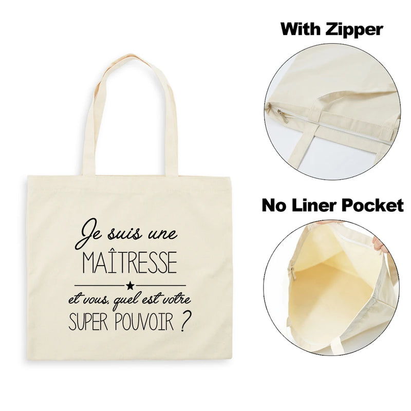 French Print Women Canvas Shopping Bag Eco Harajuku Personalized