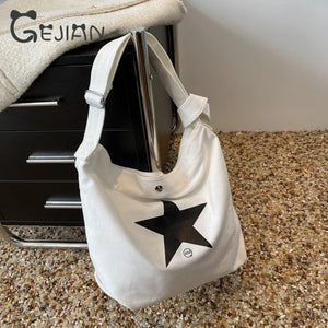 Star Canvas Shoulder Bags Casual Large Size Travel Bags Leather Diamond Bling Sh