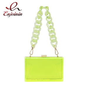 Transparent Chain Box Shoulder Bag Women Clutch Crossbody Bag