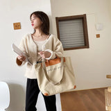 Canvas Totes Satchels Zipper Casual Handbags Large Capacity Shoulder Bags