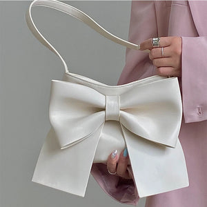 Bow Ladies Underarm Bags PU Leather Female Tote Handbag