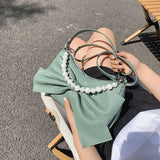 Big Bow Shoulder Bags Women Ins Sweet Pearls Streetwear Handbag
