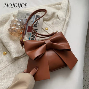 Big Bow-knot Shoulder Bags PU Leather Women Handbag Pure Travel Party Clutch