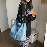 Denim Fabric Hobo Shoulder Bag Student Jeans Large Slouchy Pouch