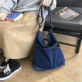 Denim Fabric Hobo Shoulder Bag Student Jeans Large Slouchy Pouch