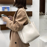 Big Capacity Casual Shoulder Bags Tote INS Black/Beige Solid Female Bags