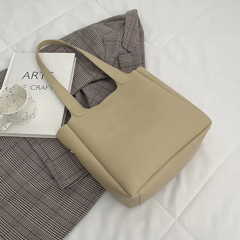 Big Capacity Casual Shoulder Bags Tote INS Black/Beige Solid Female Bags